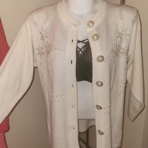 Elegant Cream Cardigan with Embellishments